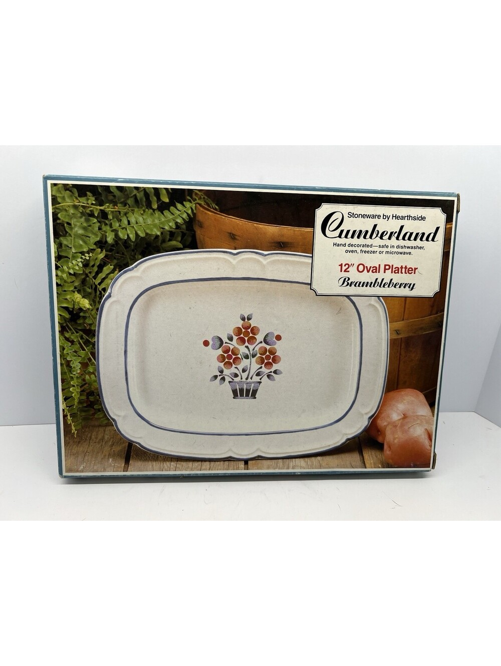 Hearthside Brambleberry Cumberland 12" Oval Serving Platter Flowers Stoneware